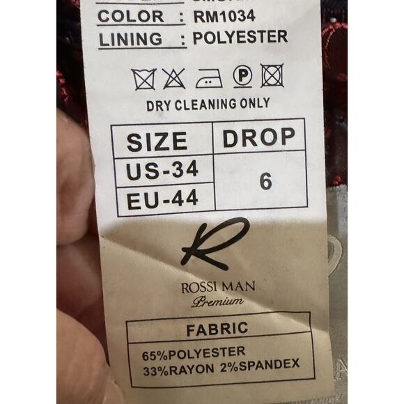 Rossi Man‎ Premium Slim Fit Smoking Tuxedo Jacket Red Black Paisley Men’s Sz 34 - Picture 7 of 10